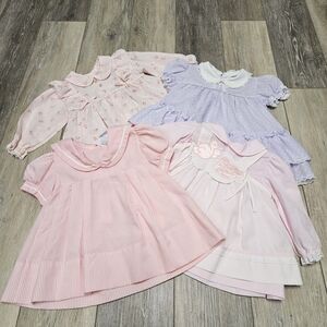 Vintage Alexis Baby Girl Dress Bundle 12M Pink Lace Ruffle Tiered Ribbon Pink